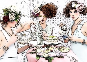 ink sketch girls-at-tea-party